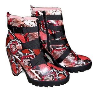 SHOE REPUBLIC LA SNAKE SKIN LOOK BOOTS CHUNKY SOLE w/ CLIP STRAP _ SIZE 10